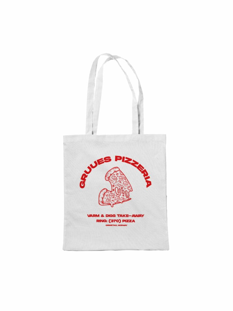 Gruues Pizzeria handlenett retro farger rød på hvit