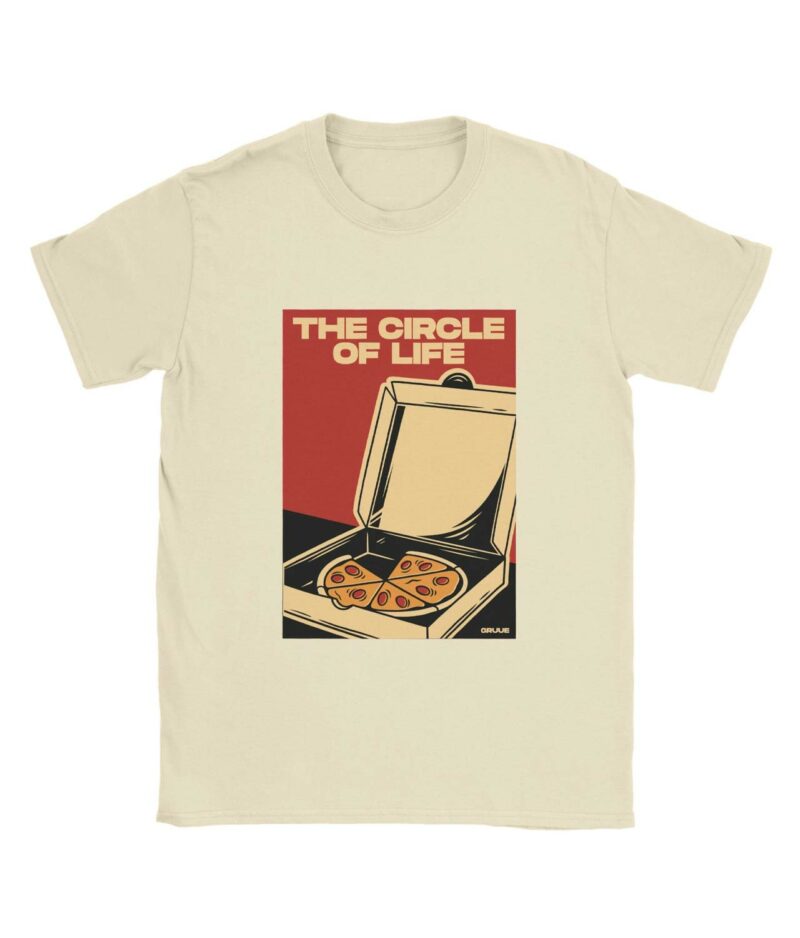 gruue retro pizza t-skjorte med circle of life pizza trykk