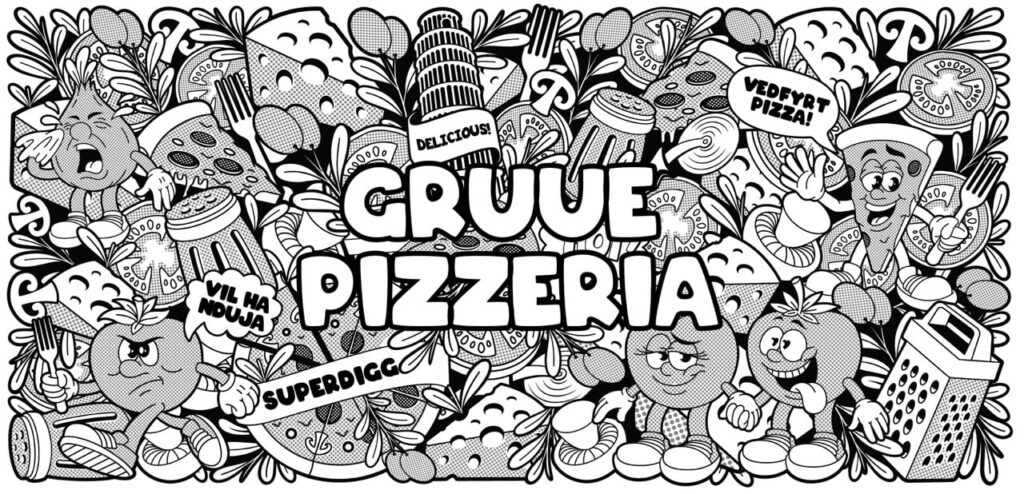 Gruue Pizzeria cartoon trykk 